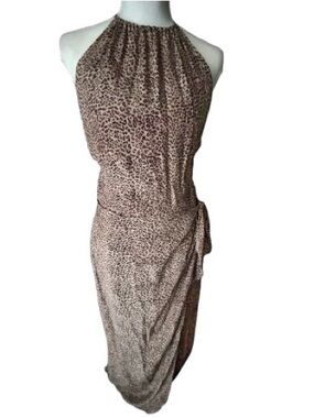 100% Silk AUGUST HALE Wrap Dress Leopard Cheetah Animal Small Size 4  Vintage